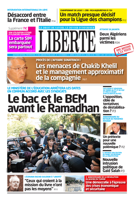 Avant Le Ramadhan Tion ? P.3 P.4 ANNIVERSAIRE DU RETOUR DE MOHAMED BOUDIAF D