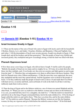ESV Bible Online: Passage: Exodus 1-15