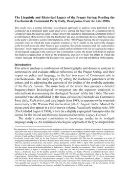 The Linguistic and Rhetorical Legacy of the Prague Spring: Reading the Czechoslovak Communist Party Daily, Rudé Právo, from the Late 1980S