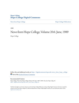 News from Hope College, Volume 20.6: June, 1989 Hope College