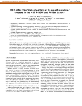 HST Color-Magnitude Diagrams of 74 Galactic Globular Clusters in the HST F439W and F555W Bands ?