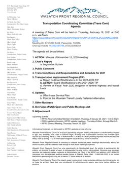 Transportation Coordinating Committee (Trans Com) Agenda