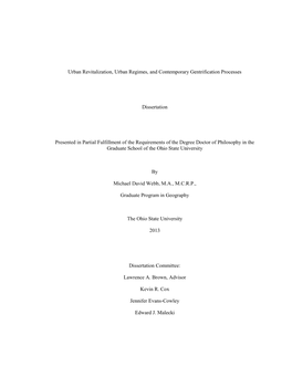 Urban Revitalization, Urban Regimes, and Contemporary Gentrification Processes