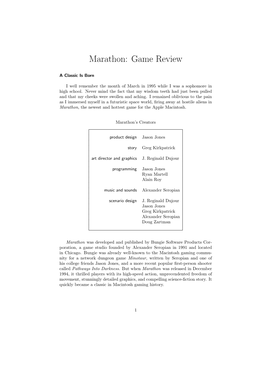 Marathon: Game Review