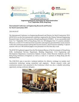 International Conference on Engineering Research and Practice for Steel Construction 5 to 7 September 2018, Hong Kong