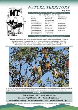 NATURE TERRITORY May 2013 Newsletter of the Northern Territory Field Naturalists Club Inc