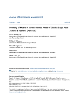 Diversity of Moths in Some Selected Areas of District Bagh, Azad Jammu & Kashmir (Pakistan)