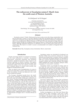 The Rediscovery of Eucalyptus Nutans F. Muell. from the South Coast of Western Australia