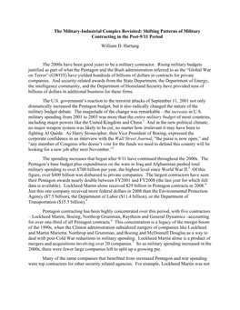 The Military-Industrial Complex Revisited: Shifting Patterns of Military Contracting in the Post-9/11 Period William D