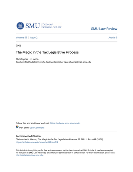 The Magic in the Tax Legislative Process
