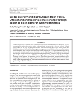 Spider Diversity and Distribution in Doon Valley, Uttarakhand and Tracking Climate Change Through Spider As Bio-Indicator in Garhwal Himalaya