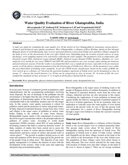 Water Quality Evaluation of River Ghataprabha, India