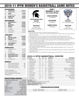 2010-11 Ipfw Women's Basketball Game Notes