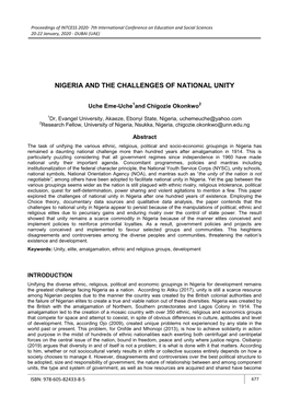 Nigeria and the Challenges of National Unity