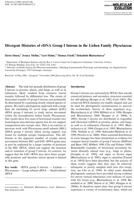 Divergent Histories of Rdna Group I Introns in the Lichen Family Physciaceae