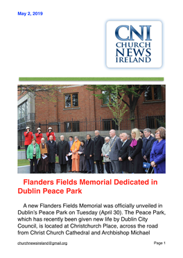 Flanders Fields Memorial Dedicated in Dublin Peace Park