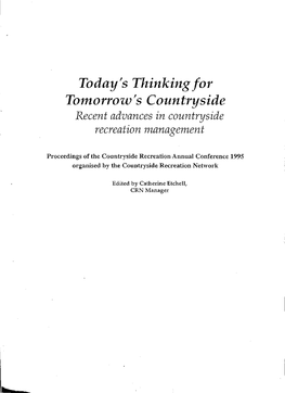 Today's Thinking for Tomorrow's Countryside Recent Advances in Countryside Recreation Management