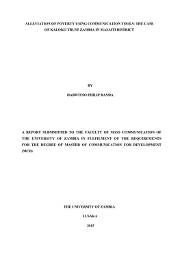 Alleviation of Poverty Using Communication Tools: the Case of Kaloko Trust Zambia in Masaiti District