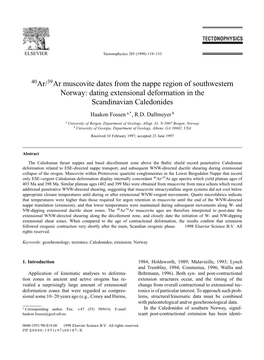 40Ar/39Ar Muscovite Dates from the Nappe Region of Southwestern Norway: Dating Extensional Deformation in the Scandinavian Caledonides