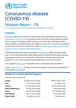 Situation Report – 155 Data As Received by WHO from National Authorities by 10:00 CEST, 23 June 2020