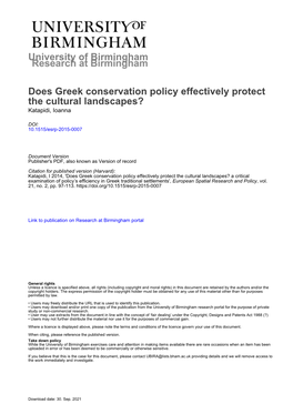 Does Greek Conservation Policy Effectively Protect the Cultural Landscapes? Katapidi, Ioanna