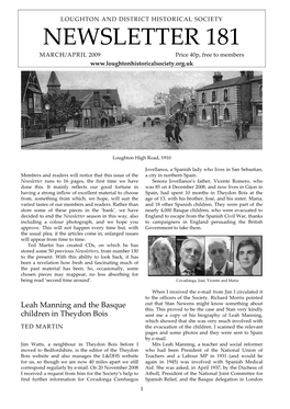 NEWSLETTER 181 MARCH/APRIL 2009 Price 40P, Free to Members