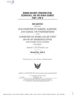 Subcommittee on Border, Maritime, and Global Counterterrorism of the Committee on Homeland Security House of Representatives One Hundred Tenth Congress
