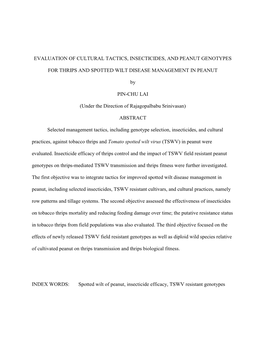 Evaluation of Cultural Tactics, Insecticides, and Peanut Genotypes