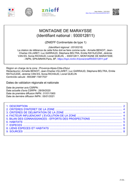 MONTAGNE DE MARAYSSE (Identifiant National : 930012811)