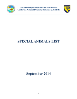 SPECIAL ANIMALS LIST September 2014