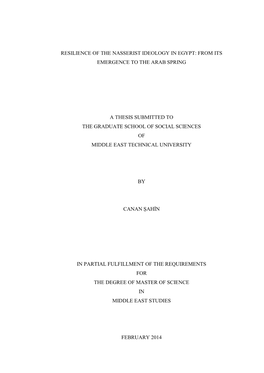 Resilience of the Nasserist Ideology in Egypt: from Its Emergence to the Arab Spring