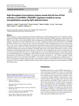 High-Throughput Transcriptome Analysis Reveals That the Loss of Pten Activates a Novel NKX6-1/RASGRP1 Regulatory Module to Rescu