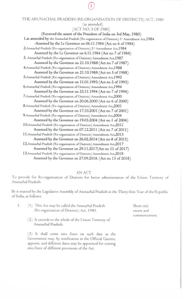 THE ARUNACHAL PRADESH (RE-ORGANISATION of DISTRICTS) ACT, I980 (As Amended) [ ACT NO