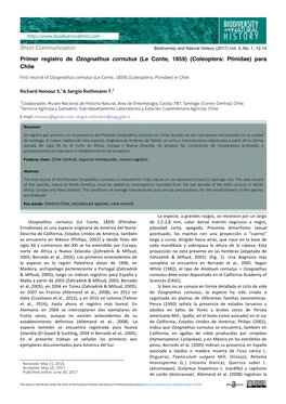 Primer Registro De Ozognathus Cornutus (Le Conte, 1859) (Coleoptera: Ptinidae) Para Chile