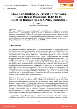 Education, Globalization, Cultural Diversity and a Revised Human Development Index for the Caribbean Region: Findings & Policy Implications