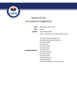 City Lifestyle Committee Agenda