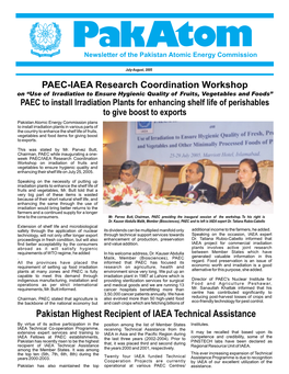 Pakistan Highest Recipient of IAEA Technical Assistance