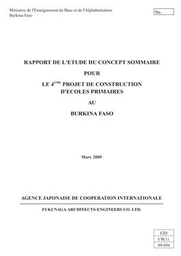 Rapport De L'etude Du Concept Sommaire Pour Le 4Eme Projet De Construction D'ecoles Primaires Au Burkina Faso