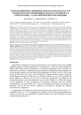 Types De Réponses Apportées Par Les Paysans Face Aux Contraintes Pluviométriques Dans Le Centre De La Côte D’Ivoire : Cas Du Département De Daoukro