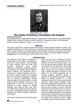 The Treaty of Anatomy, Descriptive and Surgical Rafael Romero-Reverón Correspondence to Dr