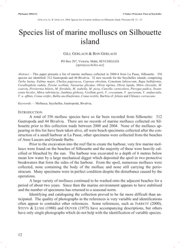 Species List of Marine Molluscs on Silhouette Island