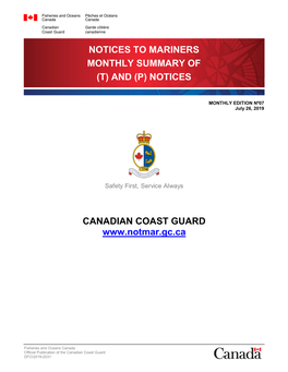 Notices to Mariners Monthly Summary of (T) and (P) Notices