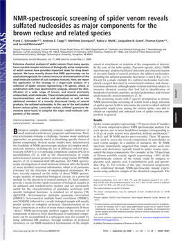 NMR-Spectroscopic Screening of Spider Venom Reveals Sulfated Nucleosides As Major Components for the Brown Recluse and Related Species