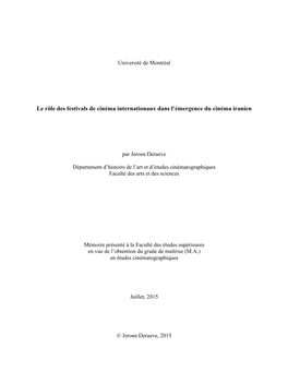 Le Rôle Des Festivals De Cinéma Internationaux Dans L'émergence Du Cinéma Iranien
