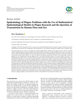 Problems with the Use of Mathematical Epidemiological Models in Plague Research and the Question of Transmission by Human Fleas and Lice