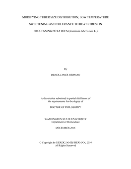 MODIFYING TUBER SIZE DISTRIBUTION, LOW TEMPERATURE SWEETENING and TOLERANCE to HEAT STRESS in PROCESSING POTATOES ( Solanum Tube