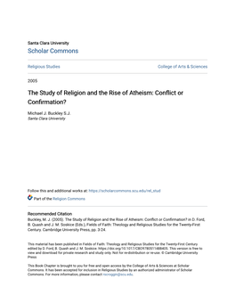 The Study of Religion and the Rise of Atheism: Conflict Or Confirmation?