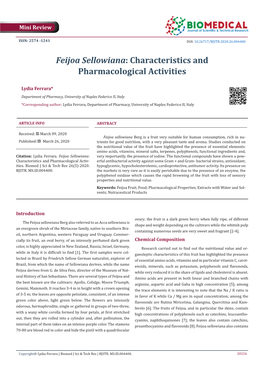 Feijoa Sellowiana: Characteristics and Pharmacological Activities