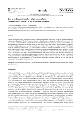 Two New Skinks (Scincidae: Glaphyromorphus) from Rainforest Habitats in North-Eastern Australia