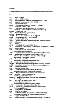 A Glossary of Computer Oriented Abbreviations and Acronyms A... AA